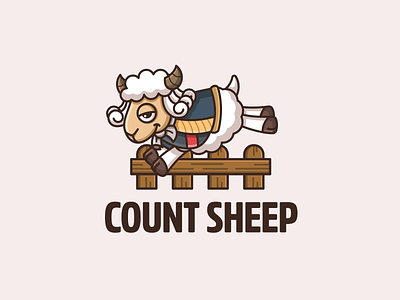 Count Sheep brand branding cartoon cartoony count fence french funny identity illustrative insomnia jumping logo mascot noble playful royal sheep sleep sleepy