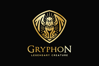 Majesty Griffin Logo animal beast branding creature design eagle exclusive front gold griffin gryphon head illustration legendary lion logo luxury myth shield vector