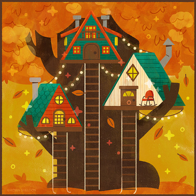 Day 18 - TREEHOUSE art autumn cute design digital digital illustration drawing fall illustration robin sheldon treehouse