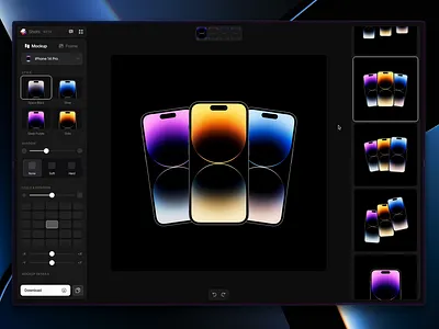 iPhone 14 Pro Mockups dark mode dark theme dark ui device mockup editor free mockup iphone 14 pro iphone 14 pro mockup iphone mockup mockups product design side bar web design