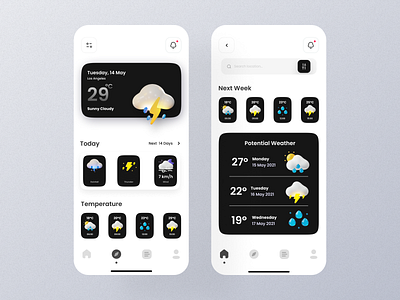 Weather App 3d illustration air quality chance of rain clean ui forecast forecasting gradient humidity illustration lightning location mobile app search location sunny day temperature ui weather app weather forecast weather icon weather widget