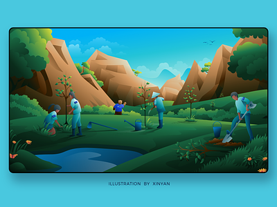 Green Eco Illustration_4 adventure artwork background wallpaper banner camping concept environment game background hiking homepage background illustration landscape illustration mountain background natural landscape outdoor planting trees print rural landscape travel vector background