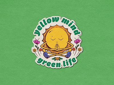 yellow mind, green life sticker character chill cosmetic flower green grit illustration life meditation natural sticker sun texture vegan vintage