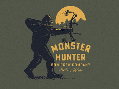 Monster Hunter - Bow Crew Company apparel design archery bigfoot fantasy graphic design illustration merch sasquatch texture typography yeti