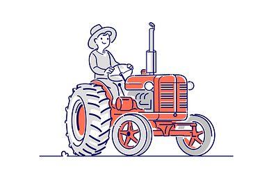 Tractor with lucky driver branding character design face farm farmer farming graphic illustration logo machinery old fashion tractor ui vector