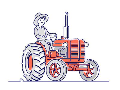 Tractor with lucky driver branding character design face farm farmer farming graphic illustration logo machinery old fashion tractor ui vector