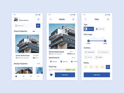 Real Estate Mobile App animation apartment building clean design devignedge finder app home service house booking house rent listing minimalist mobile app property property listing real estate rent app shahinurstk02 ui uiux design ux