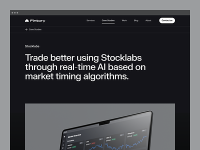 Stocklabs - Case Study agency website app buy and sell case study clean clean dark ui crypto dark theme dashboard design system responsive design stock dashboard stocks trading ui user interface ux web style guide website website hero