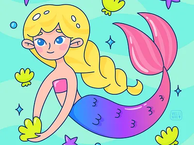 Doodle mermaid character, cartoon illustration, kids art art artist cartoon character childish children concept design doodle female girl girly illustration kid kids mermaid sea woman