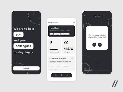 Corporate Care App android animation app design app interaction black care corporate dashboard design interaction interface ios mental health mobile mobile app psychotherapy test ui ux white