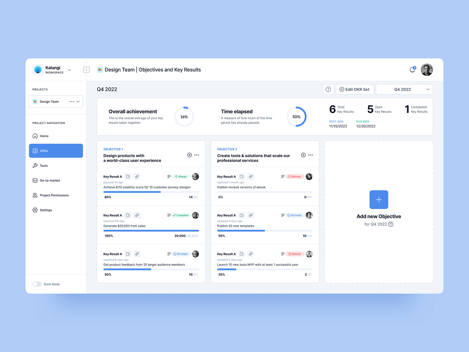 OKR Software UI by Kalungi on Dribbble