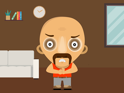 Angry Character in frame angry books character design flat illustration room sofa time vector window