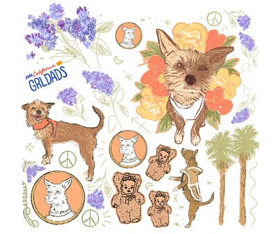 Sketch Flash Sheet california cameo dog illustration flash sheet floral illustration illustration lilacs mutt pottery decals scribbling