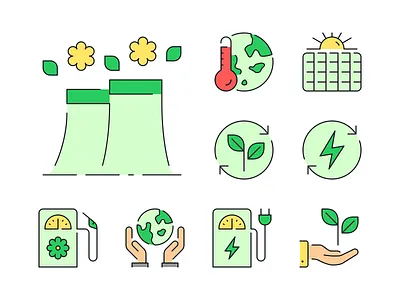 Ecology icons biodiesel eco factory ecology electro pump global warming growth iconjar solar panel tesla battery