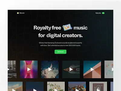 Binocular - Royalty-Free Music Landing Page Exploration 🎵 3d 3d design creators dark theme desktop app header music music app music landing page music video music web app product design royalty free webdesign
