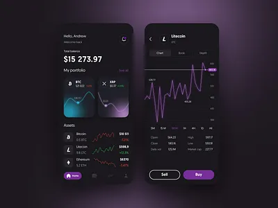 Crypto wallet mobile app app design bitcoin black crypto design finance interface mobile ui ux violet wallet