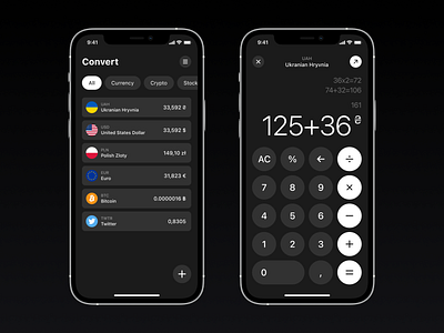 Currency Converter App app app design buttons calculator converter crypto currency dark layout mobile mobile app ui