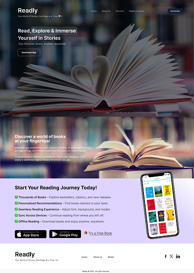 Challenge #003 - Home Page - Readly Book Reading App animation branding ui