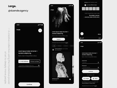 Large. - Android/IOS app onboarding screens 2d agency android app app design black black and white clean concept design figma flat ios landing page minimal minimalist mobile mobile app mockup modern