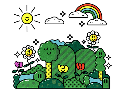 Happy Nature Doodle blue color fun green happy illustration nature red vector yellow