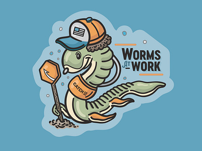 Worms at Work Decal badge bass design fishing fishing worm illustration illustrator lake logo outdoors procreate typography vector water