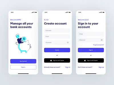Bimo - Registration pages app binance design finance fintech illustration log in sign up ui ux vector