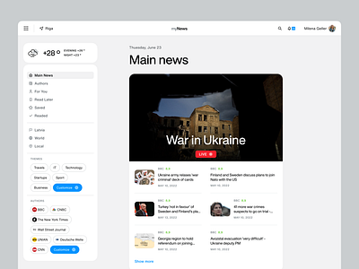 News aggregator main page block main page news typography ui ux web