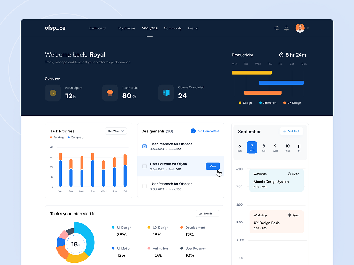 LMS Student Dashboard by Ofspace SaaS for Ofspace on Dribbble
