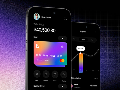 Digital wallet mobile application ui design blockchain clean design crypto app crypto trading crypto wallet cryptocurrency dark theme digital wallet finance fintech minimal ui mobile mobile app design payment product design ui ux wallet wallet app