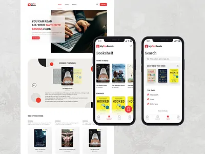 Application UX/UI Design – Light Mode application author ebook fiction footer header landing page light mode login mobile app novel online book rate reading book review search ebook sign up website