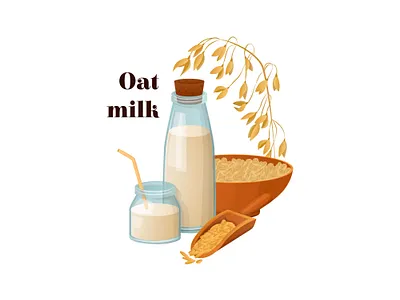 Oat milk eating illustration vector