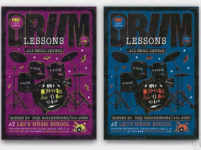 Drum Lessons Flyer Template V3 band classes concert design drum festival flyer gig grunge hard rock metal music musician performer photoshop poster print psd rock template