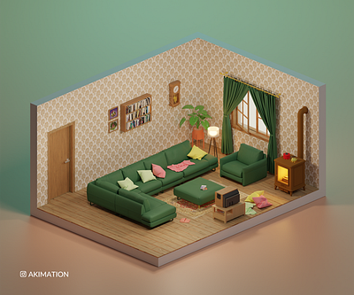 Comfortable living room 3d 3dart 3dartist 3dartwork 3dmodeling 3drender art artwork blender blender3d c4d cinema4d diorama isometric lowpoly lowpoly3d lowpolyart maya miniature rendering