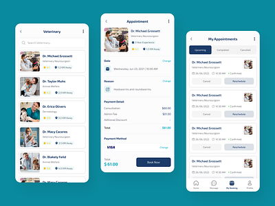 Pets Doctors App - Veterinary booking app app app design appointment clean ui clinic doctors medical medicine minimal mobile app mobile app design online online appointment petcare pets pets products pharma pharmaceutical uiux veterinary