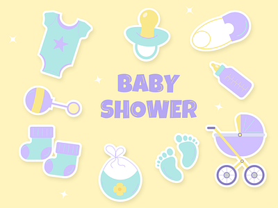 Baby shower stickers baby birth birthday born boy cartoon celebration child concept cute girl newborn party shower sticker vector