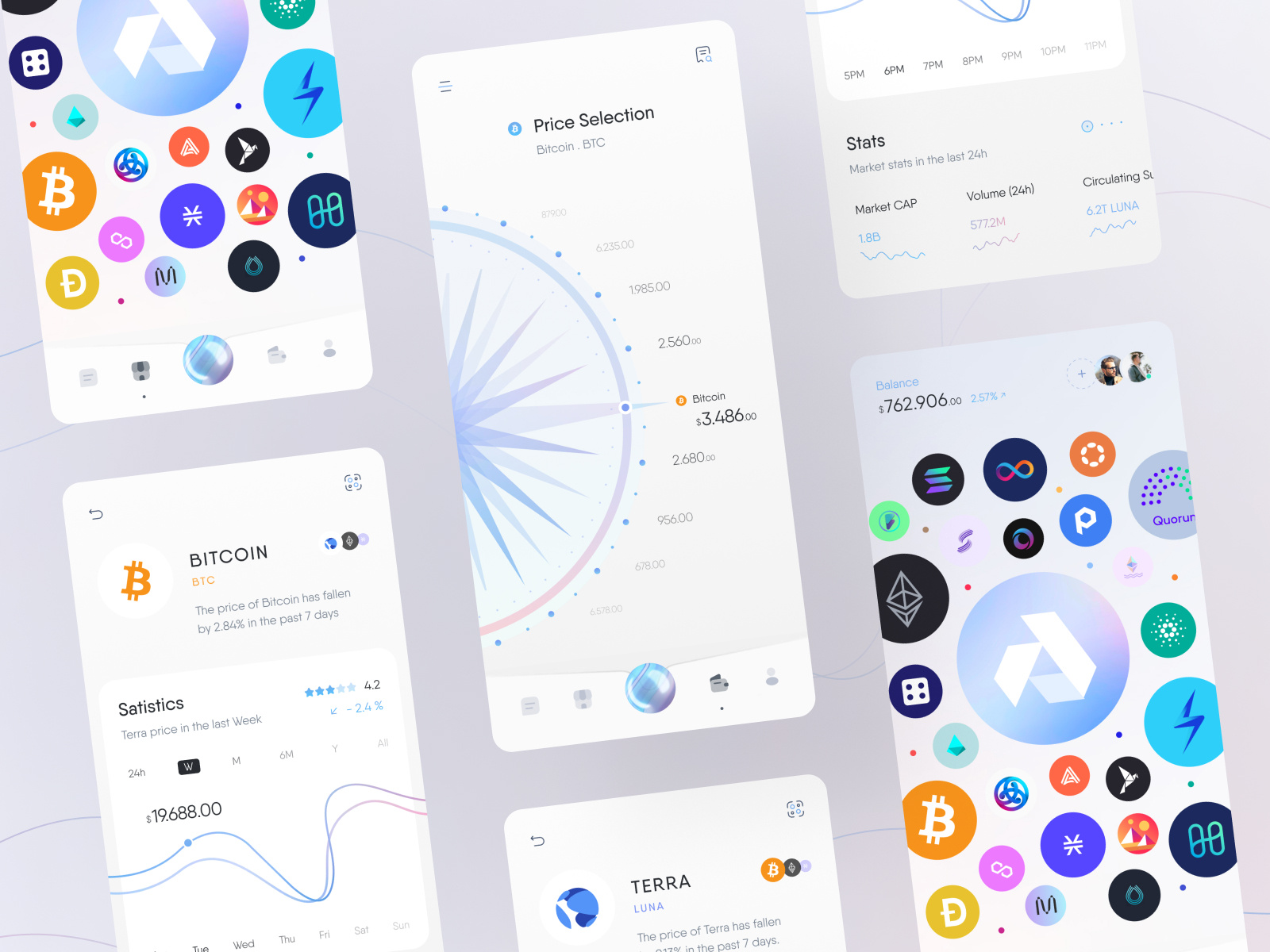 Crypto App Mobile UI best design blockchain clean ui coin crypto cryptoapp cryptocurrency decentralized app fintech futuristic design investing mobile app mobile design price soft colors startup swap tech startup token webdesign