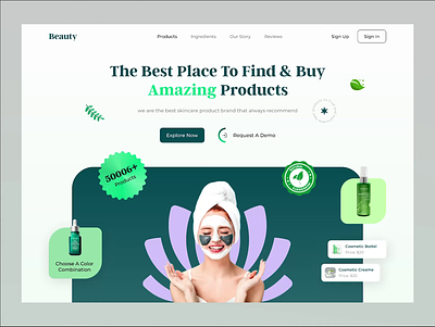 Skincare Beauty Products Website Design animation beauty cosmetic cosmetics ecommerce landing page makeup mobile app modern product shopify skincare skincare website store ui ui animation web design webflow website website design