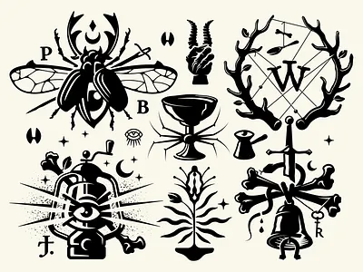 Logo collection VI alchemy bones branding creepy dark design eye forest halloween horror illustration logo witch