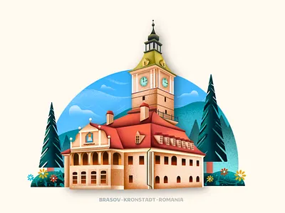 The Hidden Gem of Transylvania architecture branding brasov building cities city colorful house illustration illustrator landscape mountaincity mountains outdoor postcard tourism travel traveller travelling ui