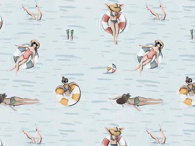 Floaties fun girls illustration pattern procreate procreate app procreate art retro summer swimming