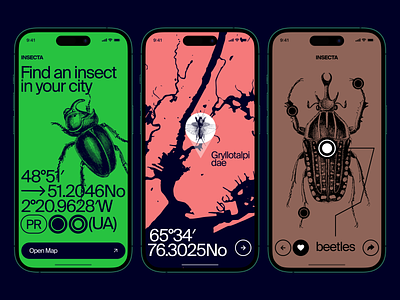 Insecta - Collect insect in your city app concept beetles collections concept design digital earth insect insecta interaction interface map mobile nature typo typography ui userexperience ux