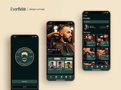 HUGO BARBER | design concept application banner barber shop branding design design concept for men design profile design studio figma graphic design ios design logo mobile app mobile application barber shop ui user interface design ux ui web application design web design websites design