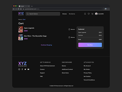 Cart Page for Game Store Exploration application cart clean dark mode dashboard desainer design designer elegant minimal minimalist page ui uiux uiuxdesain user interface user interface designer ux web apps website
