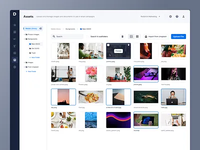 Assets dashboard folders gallery image gallery multi select select sidebar ui