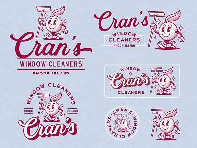 Cran's - Window Services badge cranberry fun graphic design grunge illustration logo logo design mascot playful retro stamp vintage window window cleaners