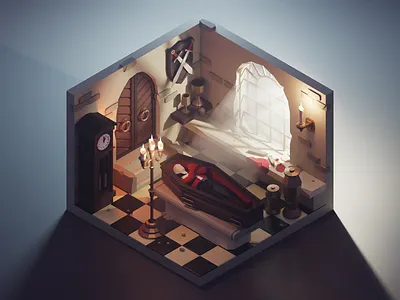 Vampire Lair 3d blender character diorama dracula halloween illustration isometric lowpoly render spooky vampire