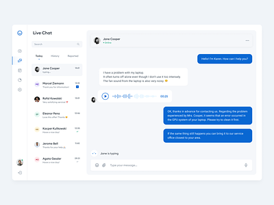 Customer Support - Live Chat Page chat chat page crm customer service customer support dailyui dailyux flat design live chat live support message minimal minimalism support line ui ux voice message