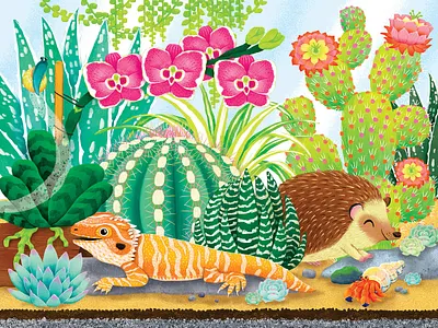 Terrarium Friends bearded dragon cactus crab drawing flowers hedgehog hermitcrab illustration lizard orchid snail succulent terraium