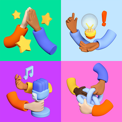 Creativity and teamwork - 3d illustrations 3d business character design emotion gesture hand illustration style teamwork unity