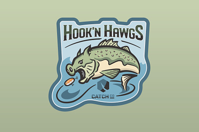 Hook'n Hawgs Decal badge bass bass fishing decal design fishing illustration illustrator lake logo outdoors pond typography